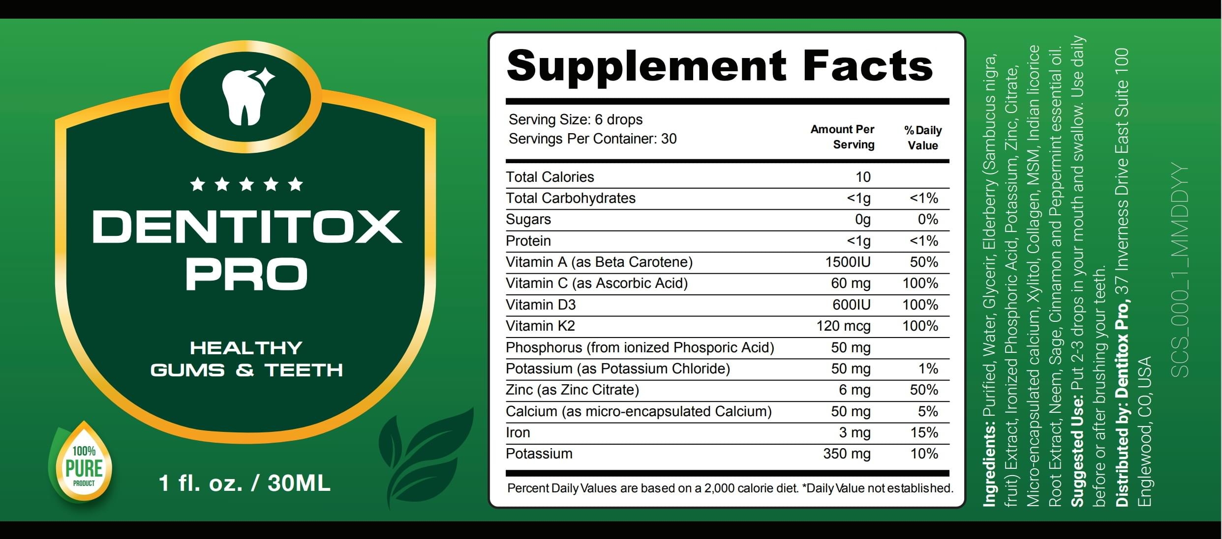 Dentitox Pro Supplement Facts
